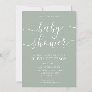 Invitation Élégant Baby shower vert Sage Script