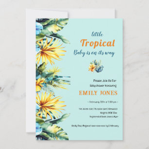 Invitation Élégant baby shower vert tropical fleuri jaune