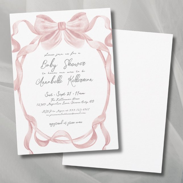 Invitation Élégant Baby shower Vintage à bow rose (Elegant Vintage Blush Pink Bow Baby Shower Invitation)