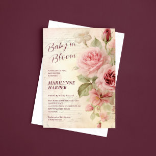 Invitation Élégant Baby shower Vintage Floral Rose
