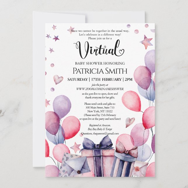 Invitation Élégant Baby shower virtuel Festive Pink Balloons (Devant)