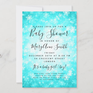 Invitation Elégant Baby shower Winter Wonderland Turquoise
