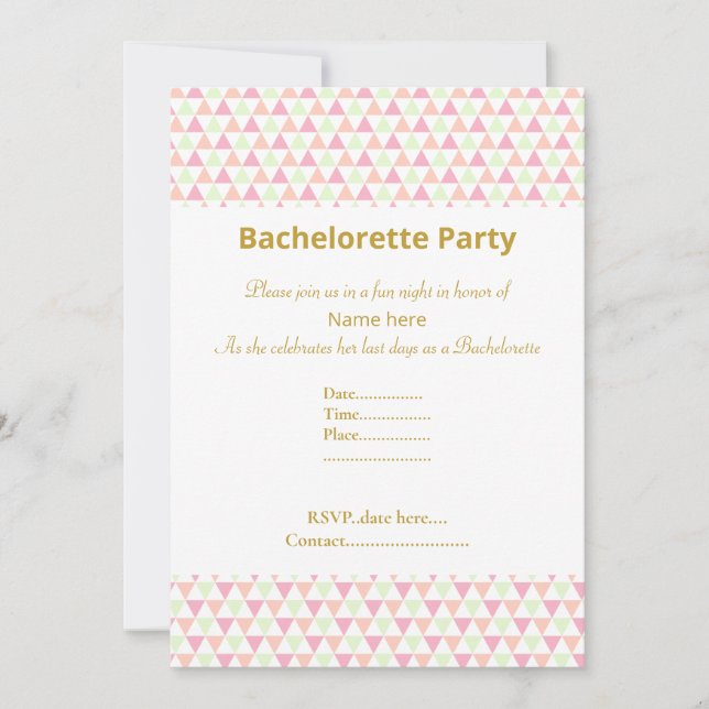 INVITATION ÉLÉGANT BACHELORETTE ROSE VERT BLANC (Devant)