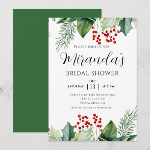 Invitation Élégant Baies de Houx Noël Réception de Mariage