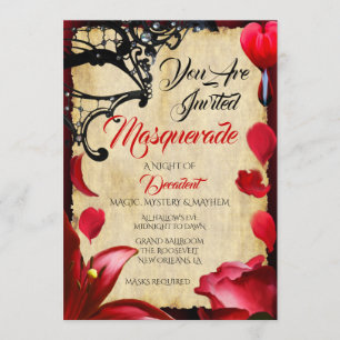 Invitation Élégant Bal d'Halloween rouge et noir