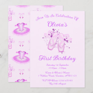 Invitation Elégant Ballet Rose Anniversaire Pointe Chaussures
