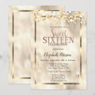 Invitation Elégant Ballons d'or Frame Sweet 16