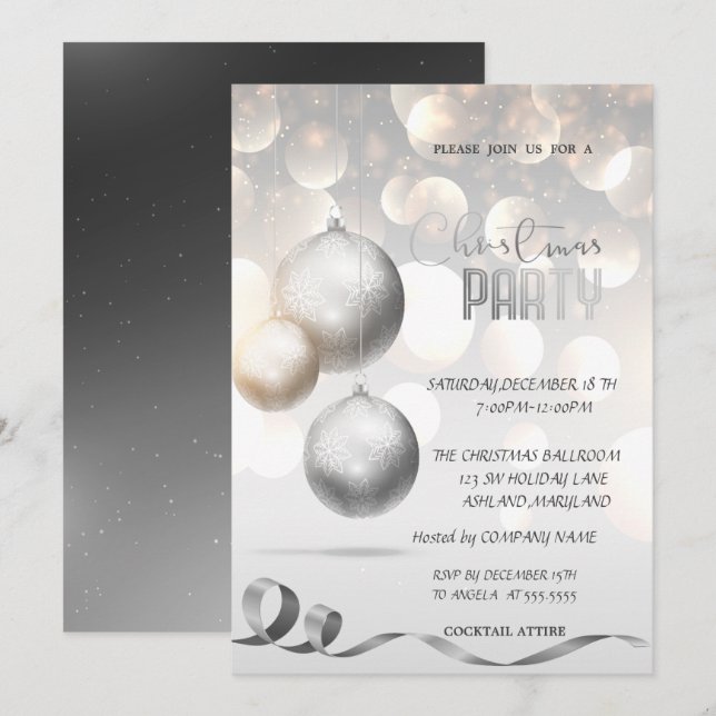 Invitation Elegant Balls Bokeh Company Noël fête (Devant / Derrière)