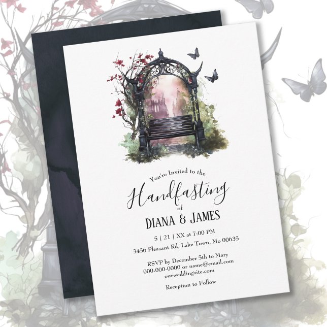 Invitation Elégant Banc Gothique Jardin Floral Handfasting (Créateur téléchargé)