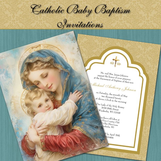 Invitation Élégant baptême catholique Marie et Jésus (Créateur téléchargé)