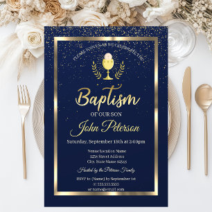 Invitation Élégant Baptême Confetti Bleu