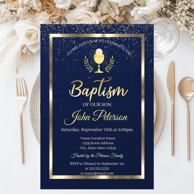 Invitation Élégant Baptême Confetti Bleu (Créateur téléchargé)