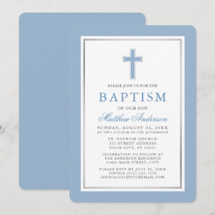 Invitation Élégant Baptême d'argent bleu clair