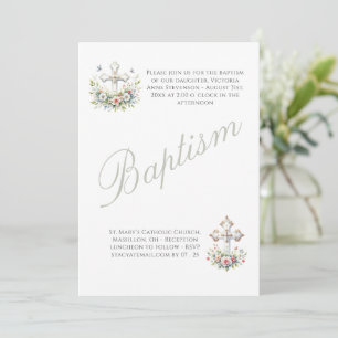 Invitation Elégant baptême de bébé religieux vert sauge