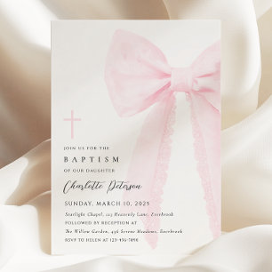 Invitation Élégant Baptême de Bow Rose