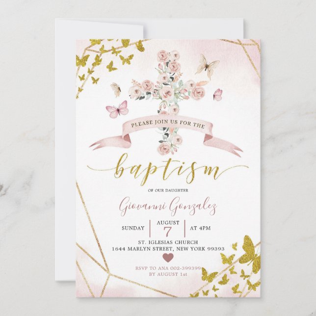 Invitation Élégant Baptême de Brousset Bohémien et Baptême de (Devant)