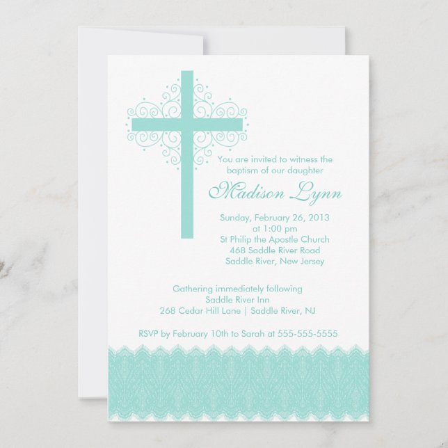 Invitation Élégant Baptême de la dentelle| Croix du Christ (Devant)