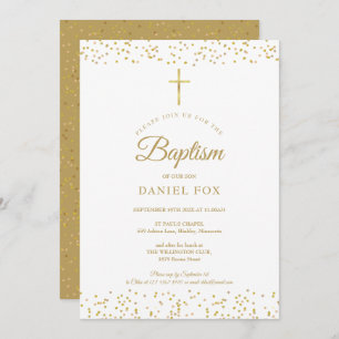Invitation Élégant Baptême De Poussière D'Or Baptême
