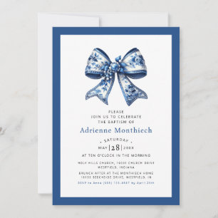 Invitation Élégant Baptême de ruban bleu floral Bow
