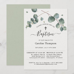 Invitation Élégant Baptême d'Eucalyptus