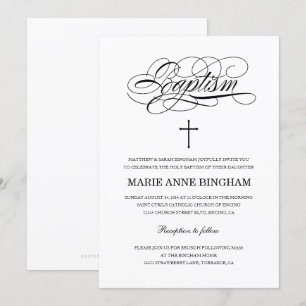 Invitation Élégant Baptême noir et blanc