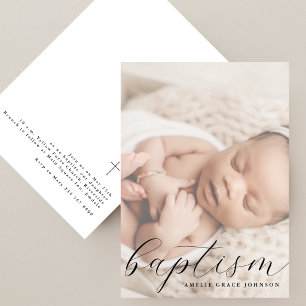 Invitation Élégant baptême photo floue simple