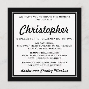 Invitation Élégant bar noir et blanc Mitzvah