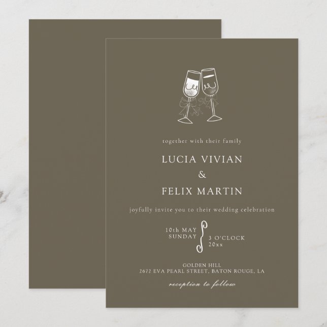 Invitation Élégant Bark Brown Champagne Mariage (Devant / Derrière)