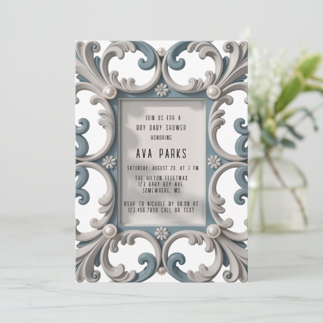 Invitation Elégant baroque Baby Boy Douche (Debout devant)