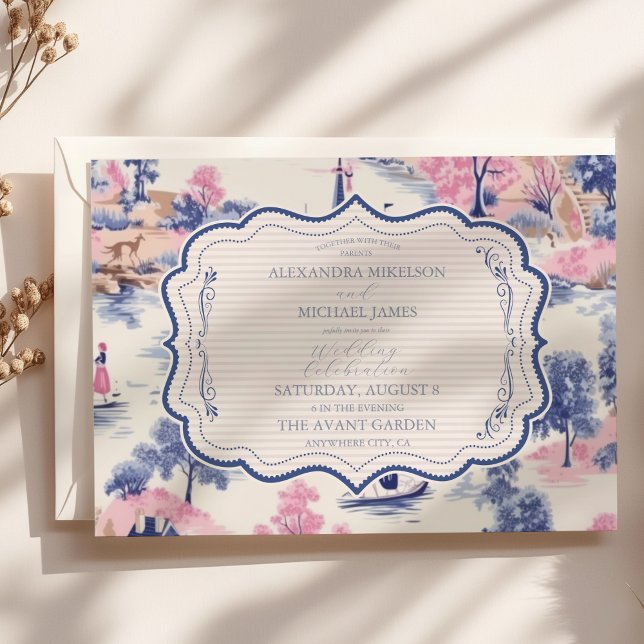 Invitation Elégant Baroque Bleu Jardin Français Floral Mariag (Créateur téléchargé)