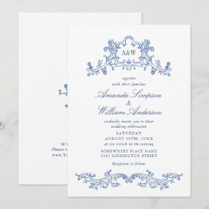 Invitation Elégant baroque Dusty Blue Classy Mariage
