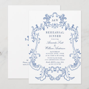 Invitation Élégant Baroque Dusty Blue Frame Rehearsdîner