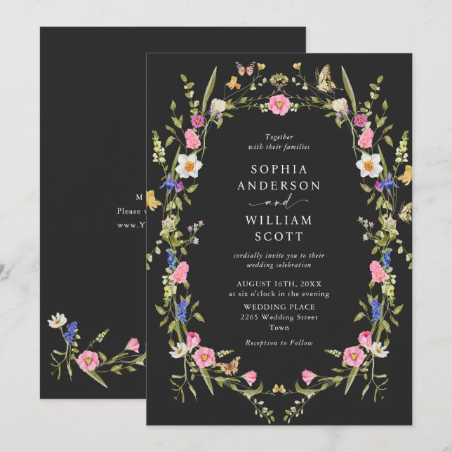 Invitation Elégant baroque Jardin Français Mariage Floral (Devant / Derrière)