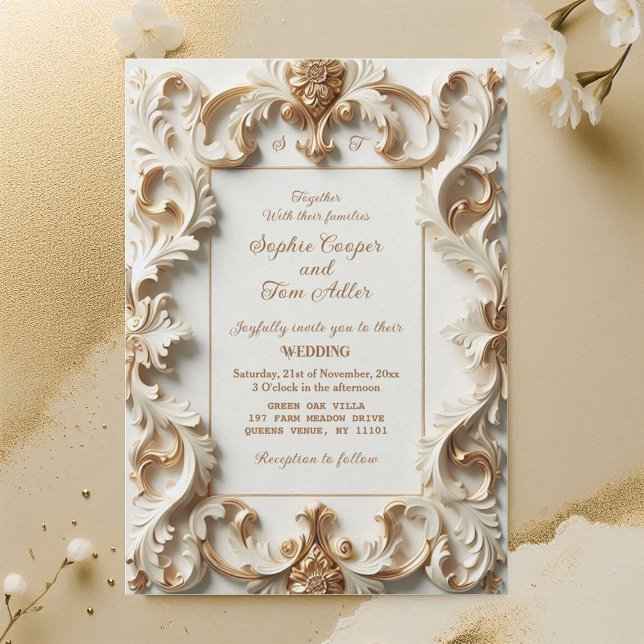 Invitation Elegant Baroque Opulence Ivory Gold Frame Wedding (Elegant Baroque Opulence Ivory Gold Frame Wedding Invitation)