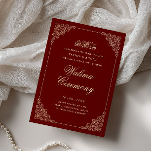 Invitation Élégant Baroque Or Rouge Bourgogne Cérémonie Walim