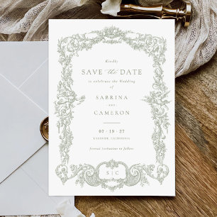 Invitation Élégant baroque Vintage français Sage Enregistrer