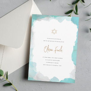Invitation Elégant Bat mitzvah aquarelle