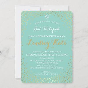 Invitation ÉLÉGANT BAT MITZVAH mini rustique confetti menthe 