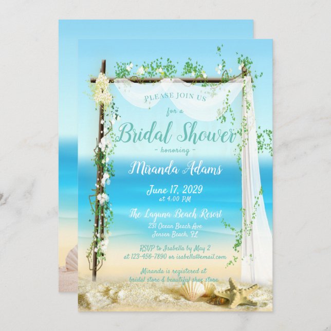 Invitation Elegant Beach Arbor Bridal Shower (Devant / Derrière)