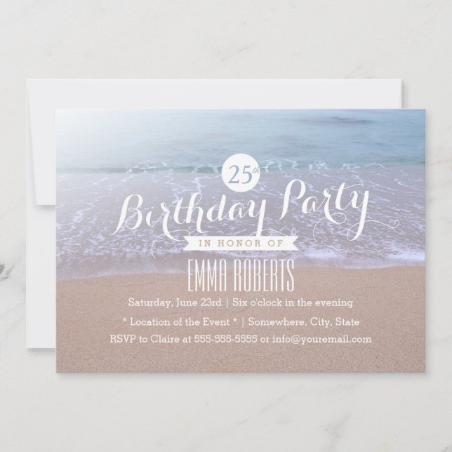Invitation Elégant Beach Matin 25e anniversaire fête (Devant)