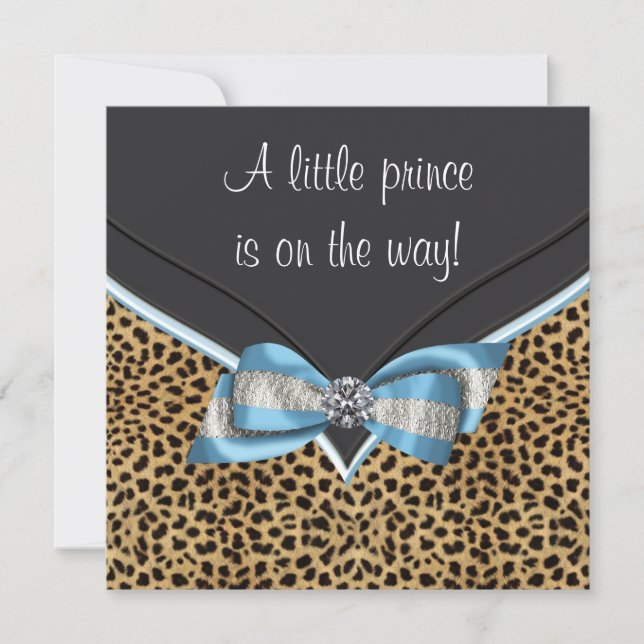 Invitation Elégant Bébé Bleu Léopard Baby shower Prince (Devant)
