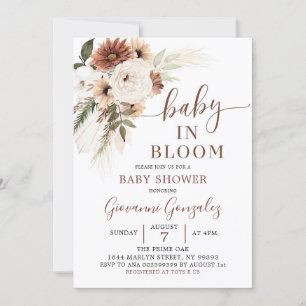 Invitation Elégant bébé Boho Beige en Baby shower Fleur