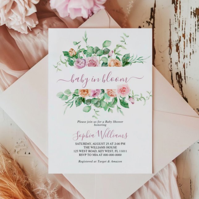 Invitation Élégant bébé dans le Baby shower floral en fleurs (Créateur téléchargé)