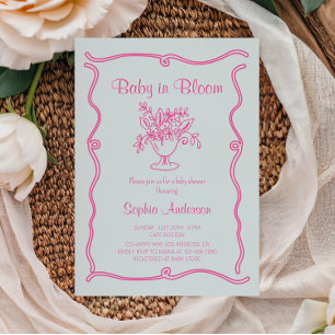 Invitation Élégant bébé en fleur Baby shower floral rose