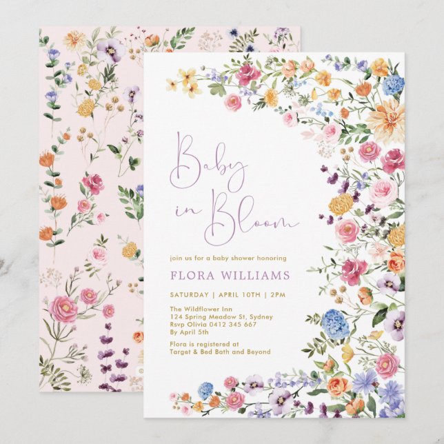 Invitation Elégant bébé en fleurs Baby shower Fleur sauvage (Devant / Derrière)