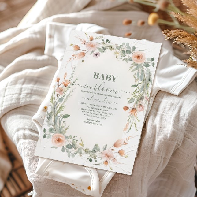 Invitation Élégant Bébé floral Blush en fleurs Douche (Créateur téléchargé)