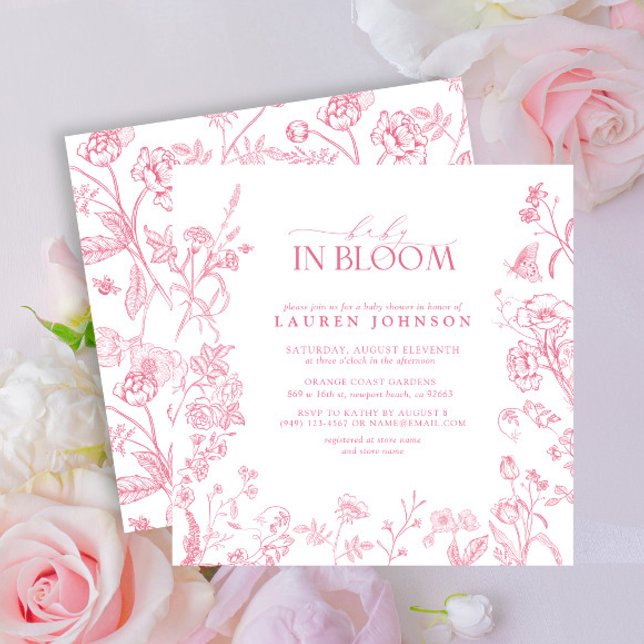 Invitation Élégant Bébé Floral Victorien Rose En Fleur (Créateur téléchargé)