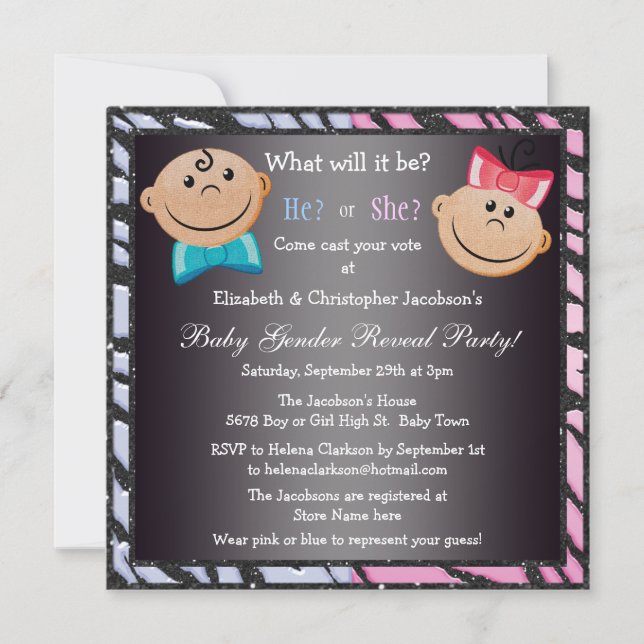 Invitation Elégant bébé Genre Révéler les bébés et les zèbres (Devant)