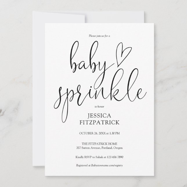 Invitation Elégant Bébé noir et blanc Sprinkle Douche (Devant)