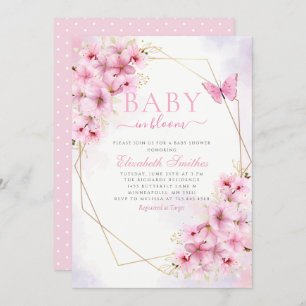 Invitation Élégant bébé rose en fleur Script Baby shower fill